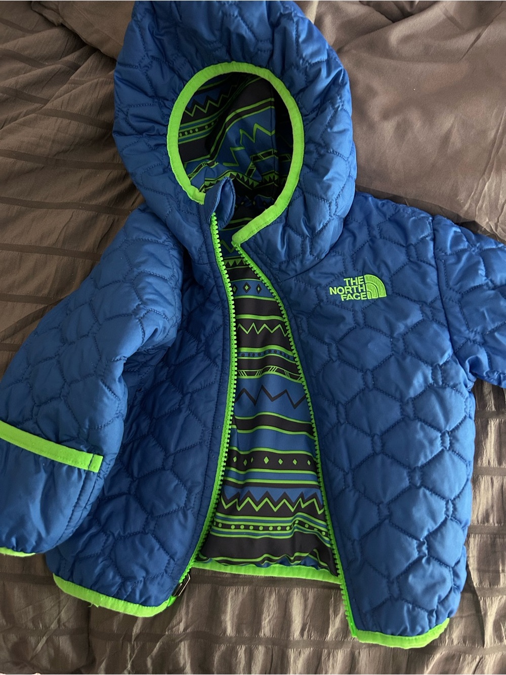 The North Face Royal Blue Reversible Jacket with Neon Lime Trim